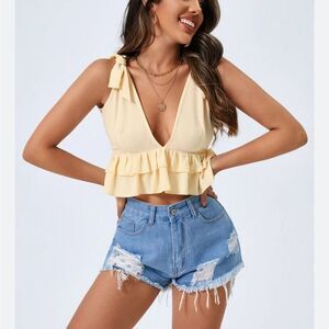 Tie Shoulder Ruffle Hem Tank Top